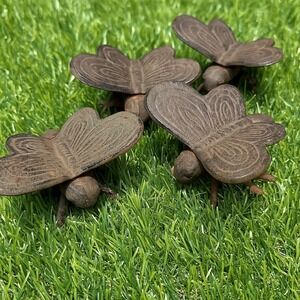 4 VINTAGE Cast Iron Butterfly - Garden Art - Paperweight - Plant Pot Decoration